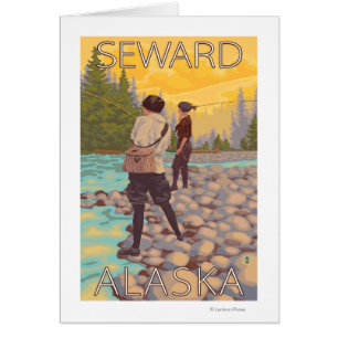 Cartão Pesca com mosca das mulheres - Seward, Alaska