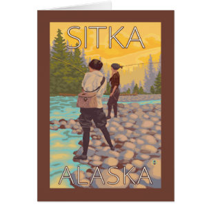 Cartão Pesca com mosca das mulheres - Sitka, Alaska