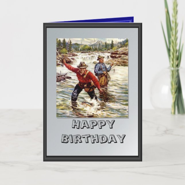 Cartão Pesca com mosca no rio (Frente)