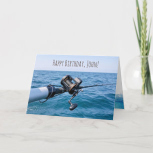 Cartão Pesca de rolo sobre o aniversário da água