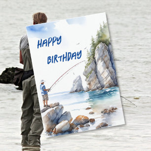 Cartão Pesca do Cartaz de Aniversário dos Entusiastas das