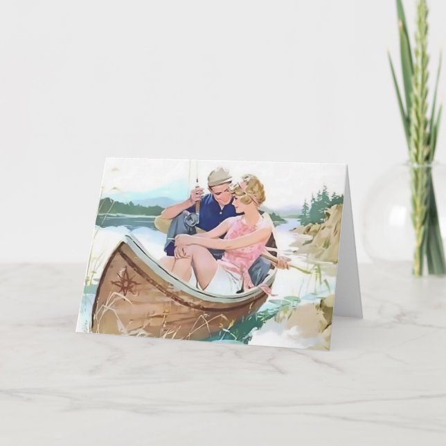 Cartão Pesca do homem com seu namorada (Frente)