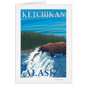 Cartão Pesca do Urso no Rio Ketchikan, no Alasca