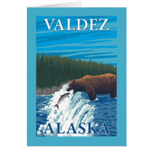 Cartão Pesca do Urso no Rio - Valdez, Alasca