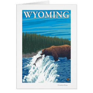 Cartão Pesca do Urso no Rio - Wyoming