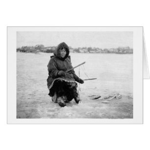 Cartão Pesca Eskimo do gelo em Nome, fotografia de Alaska