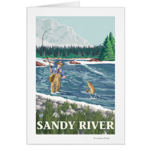 Cartão Pescador da mosca - rio de Sandy, Oregon