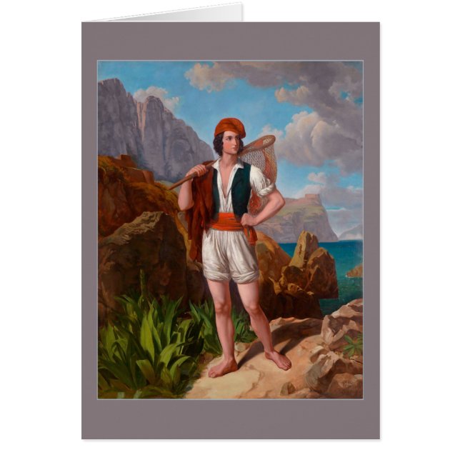 Cartão Pescador na costa de Amalfi por Ebert (Frente)