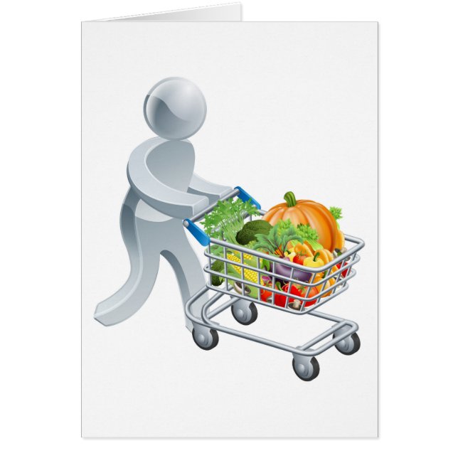 Cartão Pessoa que empurra o trole com vegetais (Frente)
