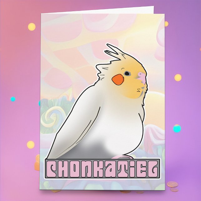 Cartão Pet Cockatiel Chonky Birb Birthday Cake Meme (Funny chonky birb meme birthday card)