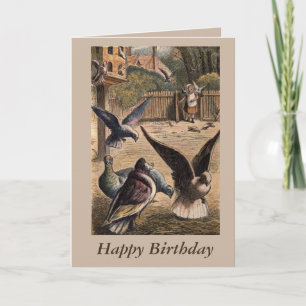 Cartão Pet Pigeons Young Girl on Farm Birthday Card