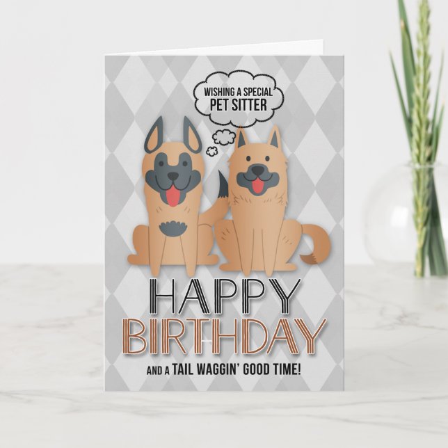 Cartão Pet Sitter's Birthday Cute Cartoon Dogs (Frente)