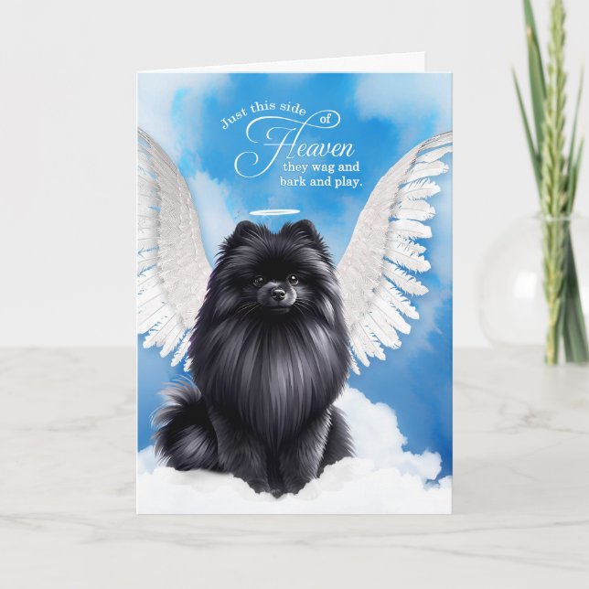 Cartão Pet Sympathy Loss of a Dog Black Pomeranian Angel (Frente)