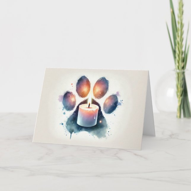 Cartão Pet Sympathy Watercolor Loss Paw Print with Candle (Frente)