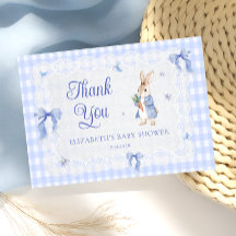 Peter Rabbit Gingham Baby Shower Thank You  Card
