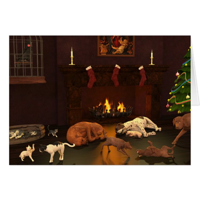 Cartão Pets Waiting For Father Christmas (Frente horizontal)