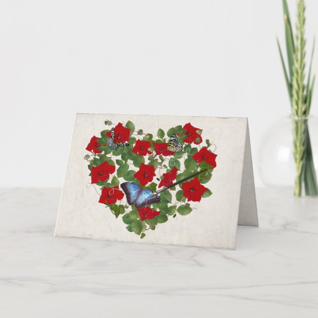 Cartão petúnia e coração de borboleta com pincel (Frente)