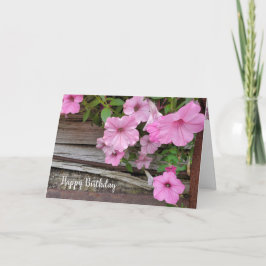 Cartão Petúnia rosa de aniversário em madeira