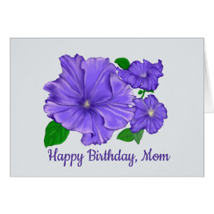 Cartão Petunia Roxa, Feliz Aniversário, Mãe