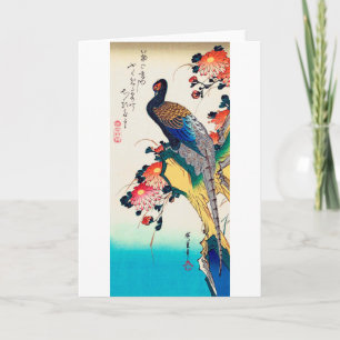 Cartão Pheasant and chrysanthemum, Hiroshige, Ukiyo-e