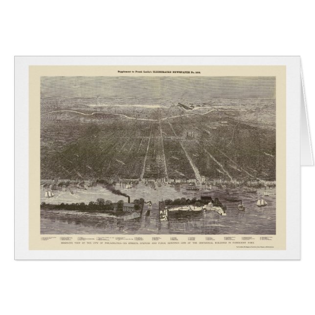 Cartão Philadelphfia, mapa panorâmico do PA - 1876 (Frente Horizontal)