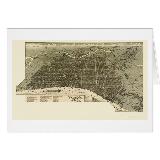 Cartão Philadelphfia, mapa panorâmico do PA - 1887 (Frente Horizontal)