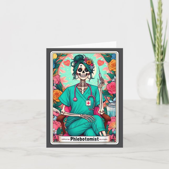 Cartão Phlebotomist Tarot Card Skeleton Phlebotomy Tech P (Frente)
