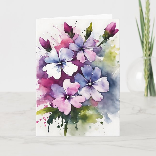 Cartão Phlox - Watercolor flowers (Frente)
