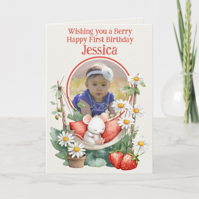 Cartão Photo 1st Birthday Folded Greeting Card (Frente)