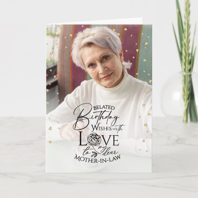 Cartão Photo Belated Birthday Keepsake Mother-in-law (Frente)