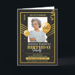 Cartão Photo Birthday Gold Black 60th 50 Party Invitation<br><div class="desc">Photo Birthday Gold Black 60th 50 Party Invitation Card for any one inviting you special guest. Black and Gold Birthday Party Invite has a Art Deco Theme that can be personalize for any age including 60.  Use your photo to replace.</div>