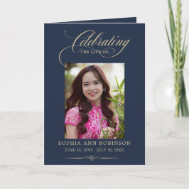 Cartão Photo Elegant Blue Gold Funeral Keepsake Program