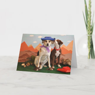 Cartão photo of 2  affectionate dogs with cowboy hats