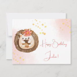 Cartão Pia-branca, simples Hedgehog Feliz Aniversário