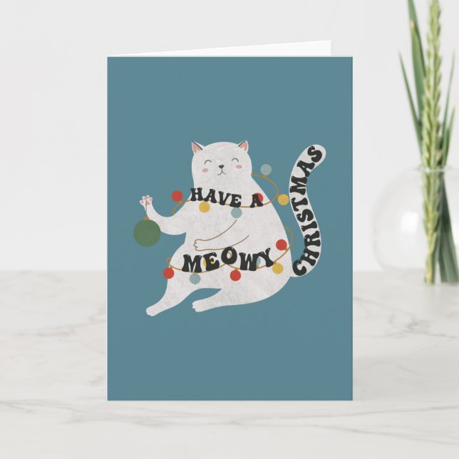 Cartão Piada de Gato: Deseja um Natal Meowzinho (Frente)