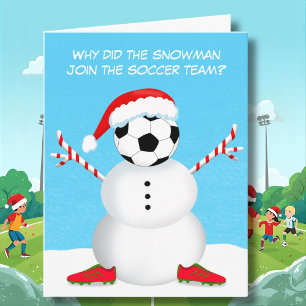 Cartão Piada do Boneco de Neve de Futebol de Natal