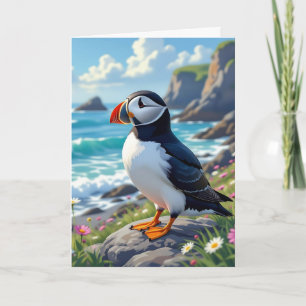 Cartão Piada Engraçada Feliz Aniversário Puffin