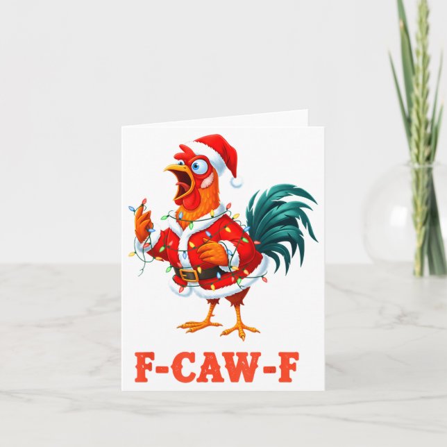 Cartão Piada F-caw-f Galinha Humor Natal Galo Rooster Chr (Frente)
