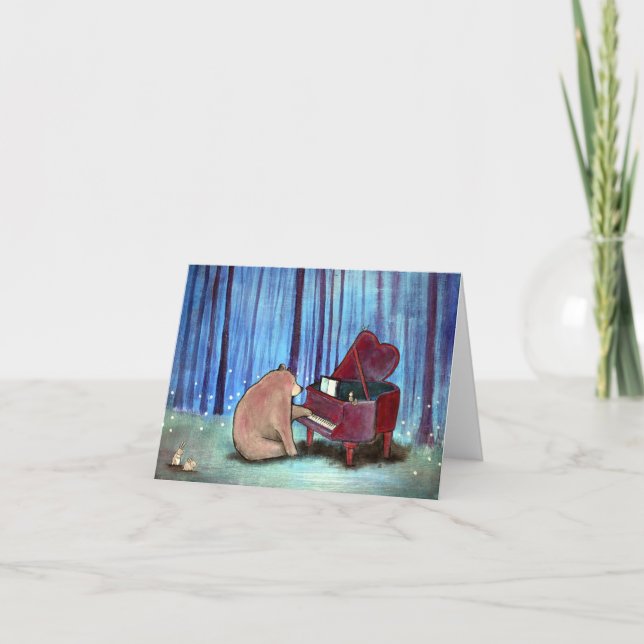 Cartão Piano Bear Musical Vazio Notecard Arte Original (Frente)