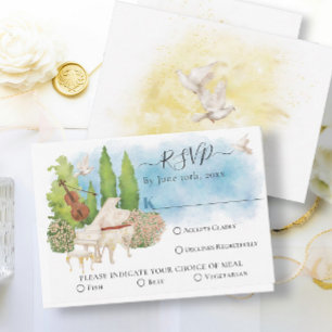 Cartão Piano Elegante   Violin doves Summer Wedding RSVP