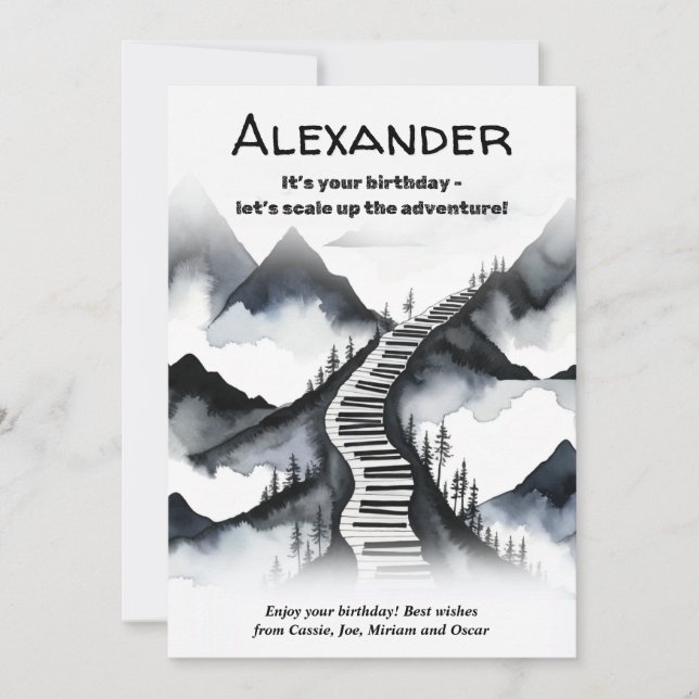 Cartão Piano Keys Music Mountain Keyboard Subir Aniversár (Frente)