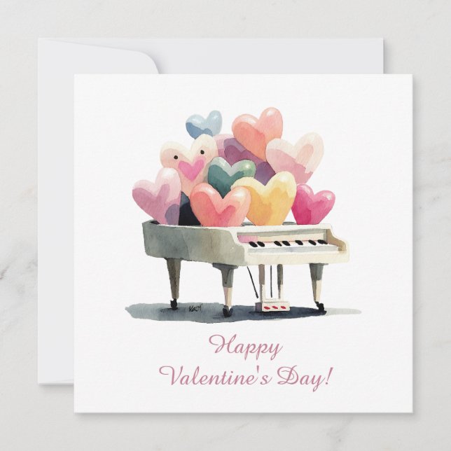 Cartão Piano of Love Hearts Valentine's Day (Frente)