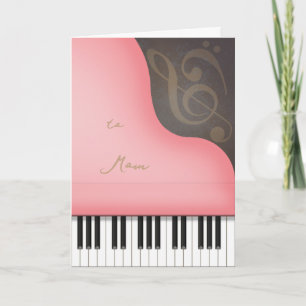 Cartão Piano Rosa Mãe ou Avó Dia das Mães Personalizado