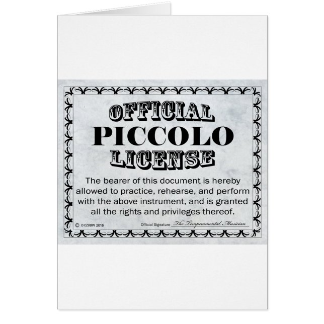 Cartão Piccolo License (Frente)