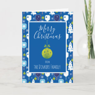 Cartão Piceball de Natal branco e azul elegante