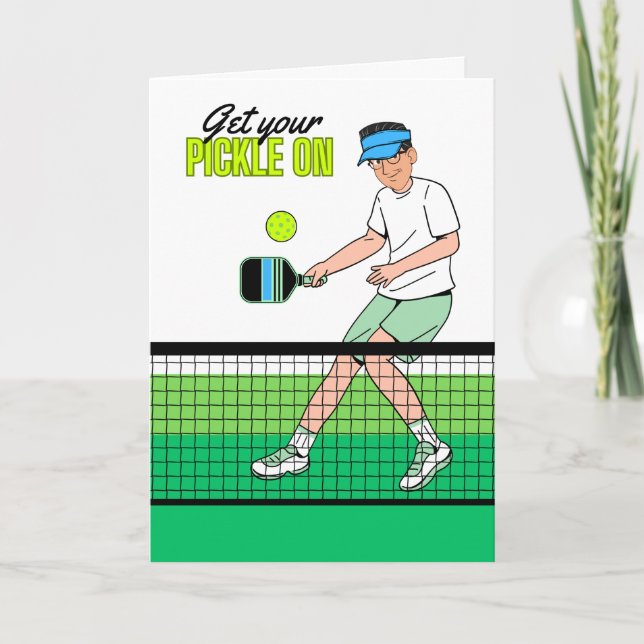 Cartão Pickleball Birthday para ele pegar seu picles (Frente)