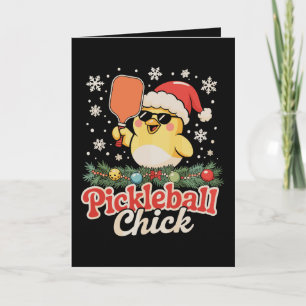 Cartão Pickleball Chick Chapéu de Papai Noel Óculos de So