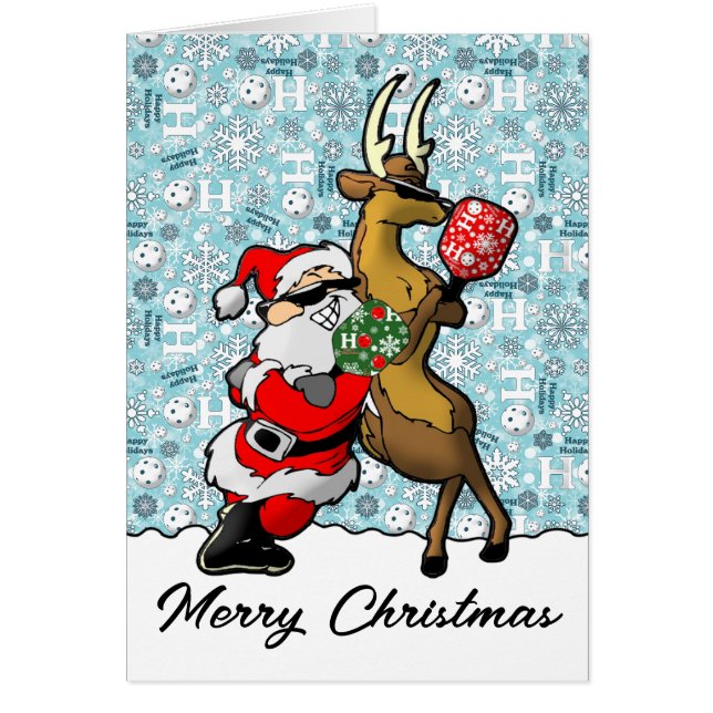 Cartão Pickleball Partners Papais noeis de Natal e Reinde (Frente)