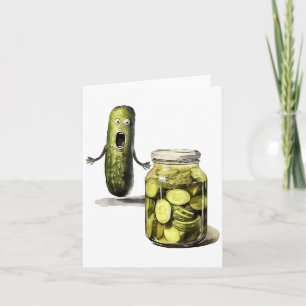 Cartão Picles Engraçados Surpreendem Um Pepino E Um Jar D