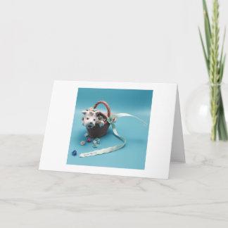 Cartão Picnic com um pequeno cão branco